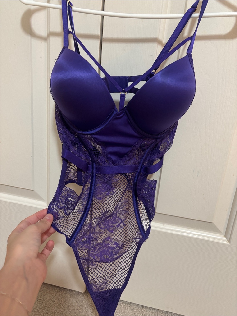 Purple Lace & Satin Bodysuit Lingerie